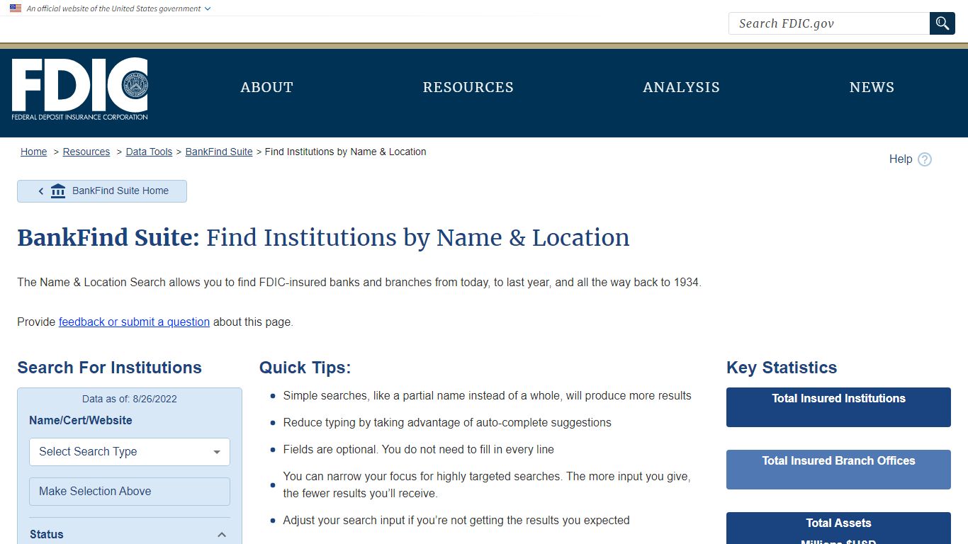 BankFind Suite - Federal Deposit Insurance Corporation